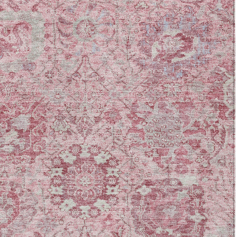 5' X 8' Pink And Gray Damask Washable Indoor Outdoor Area Rug