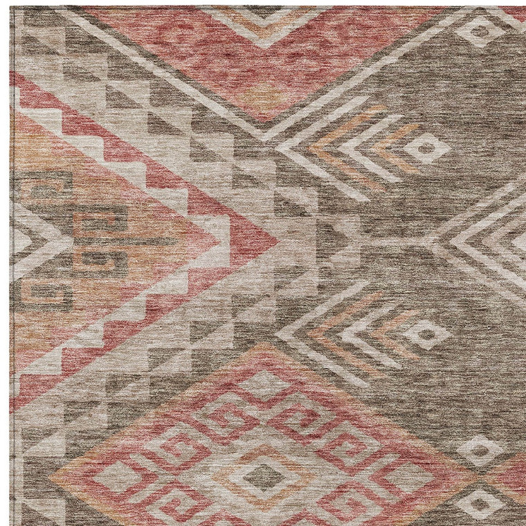5' X 8' Brown And Terra Cotta Southwestern Washable Indoor Outdoor Area Rug