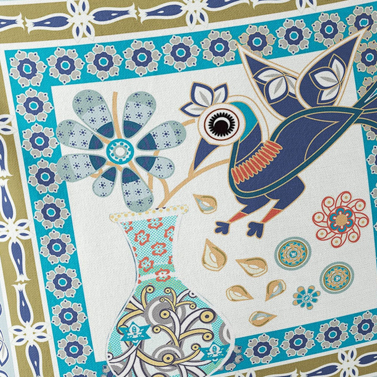 Set of Two 16" X 16" Beige and Green Peacock Blown Seam Floral Indoor Outdoor Throw Pillow Polyester Home Accent