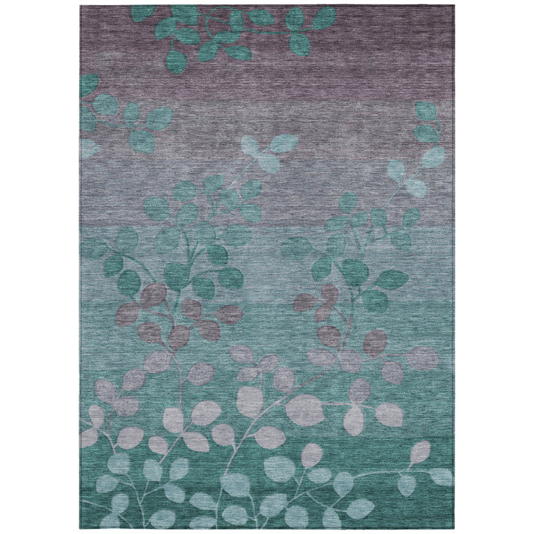 5' X 8' Teal Blue And Gray Floral Washable Indoor Outdoor Area Rug - Teal Blue, Gray