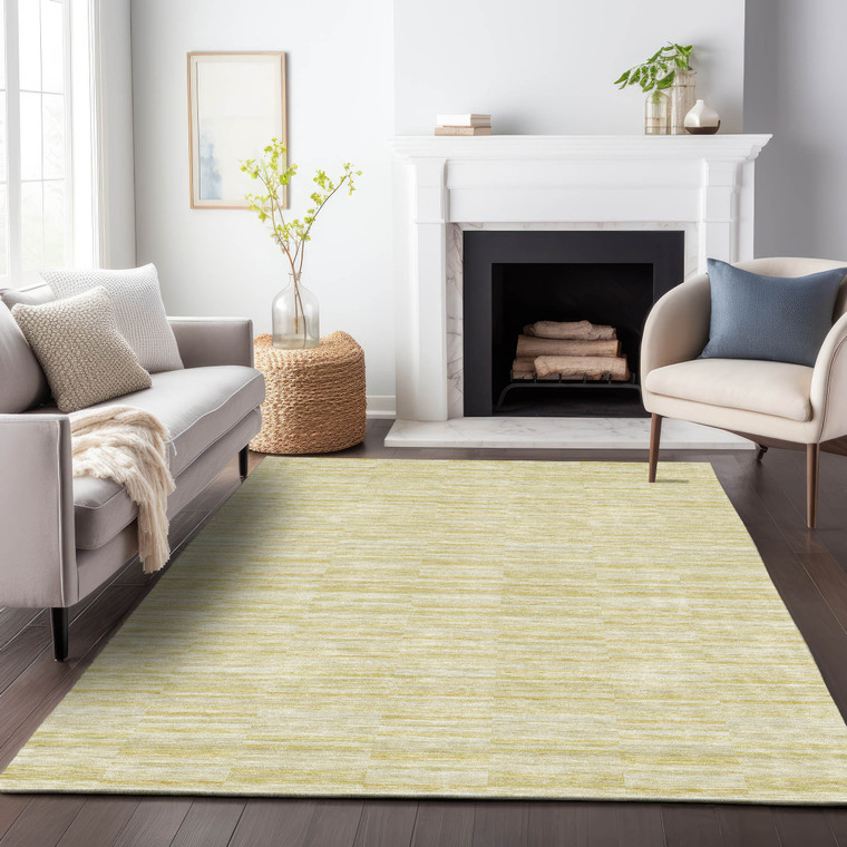 3' X 5' Wheat Gold And Tan Striped Washable Indoor Outdoor Area Rug