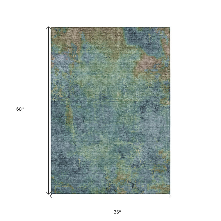 3' X 5' Blue Abstract Washable Indoor Outdoor Area Rug Transitional Style - Blue Color