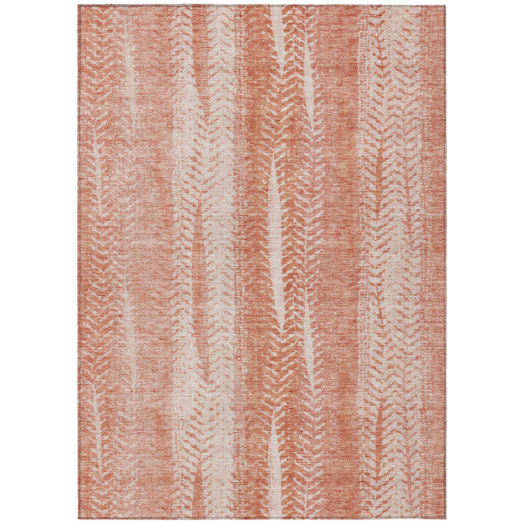 3' X 5' Orange And Salmon Botanical Leaves Washable Indoor Outdoor Area Rug