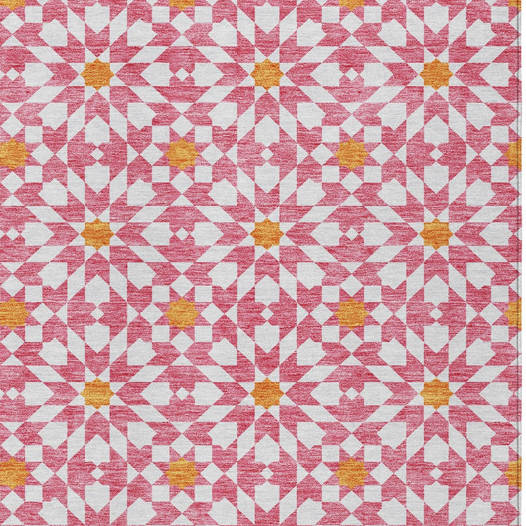 5' X 8' Pink Ivory And Orange Floral Medallion Washable Indoor Outdoor Area Rug