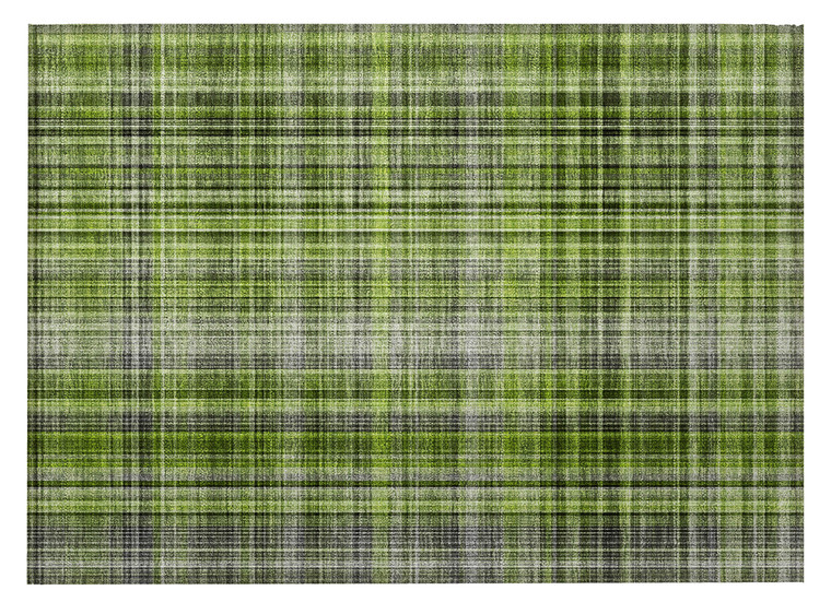 2' X 3' Green Black and Gray Plaid Washable Non Skid Indoor Outdoor Area Rug