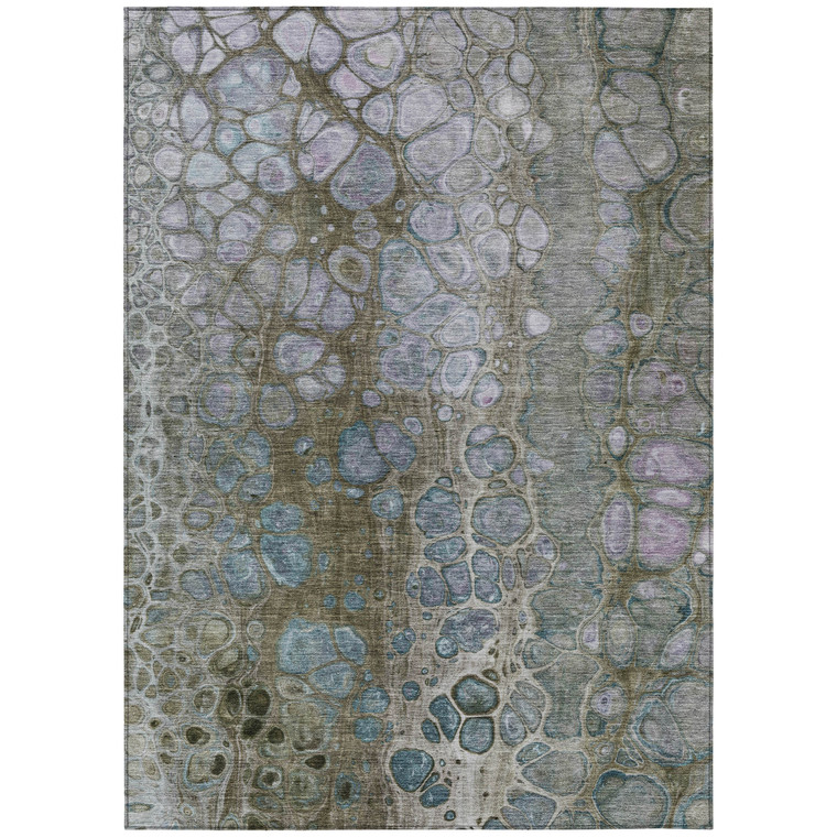 5' X 8' Brown And Gray Abstract Washable Indoor Outdoor Area Rug
