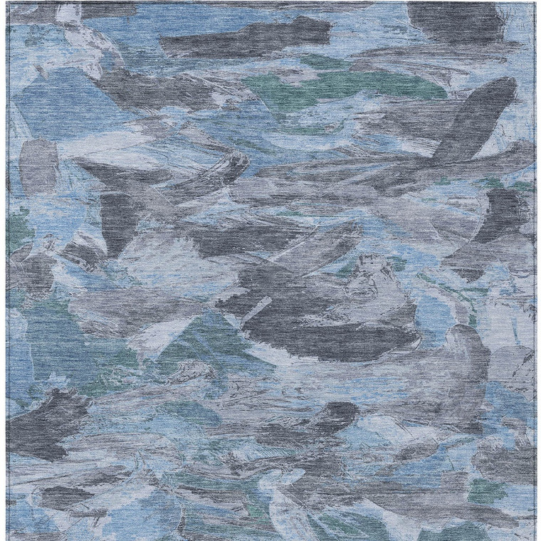 3' X 5' Denim Blue And Blue Abstract Washable Indoor Outdoor Area Rug - Denim Blue, Blue