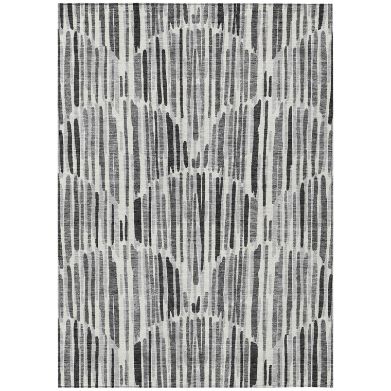 3' X 5' Gray Ivory And Charcoal Abstract Washable Indoor Outdoor Area Rug