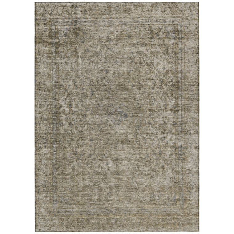5' X 8' Pewter And Beige Abstract Washable Indoor Outdoor Area Rug