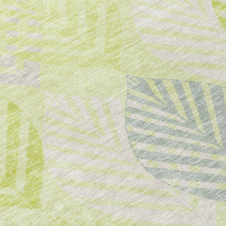 5' X 8' Artichoke Green And Ivory Floral Washable Indoor Outdoor Area Rug - Artichoke Green, Ivory