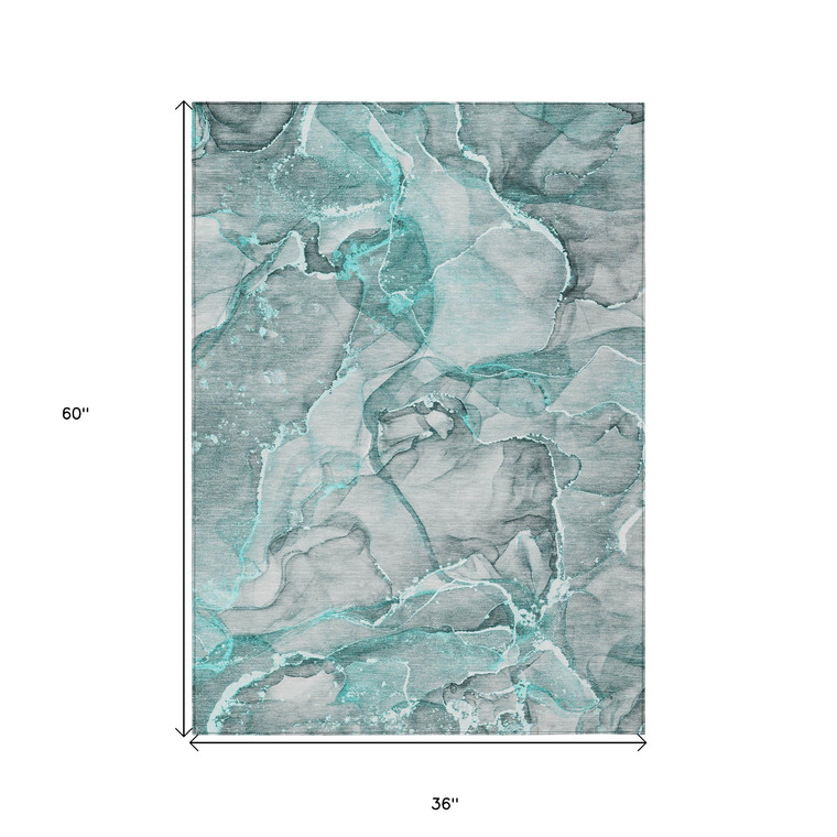 3' X 5' Gray and Ivory Abstract Washable Non Skid Indoor Outdoor Area Rug - 608219273101