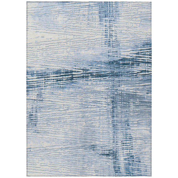 3' X 5' Sky Blue And Ivory Striped Washable Indoor Outdoor Area Rug - Sky Blue, Ivory