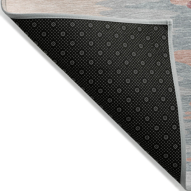 3' X 5' Coral Pink And Gray Abstract Washable Indoor Outdoor Area Rug