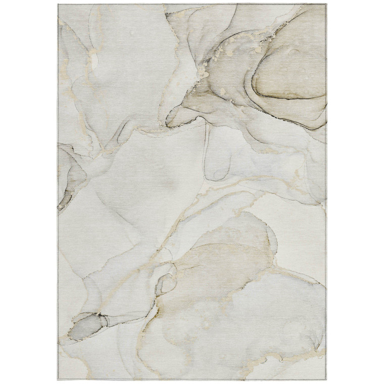 3' X 5' Beige and Ivory Abstract Washable Non Skid Indoor Outdoor Area Rug - Beige, Ivory