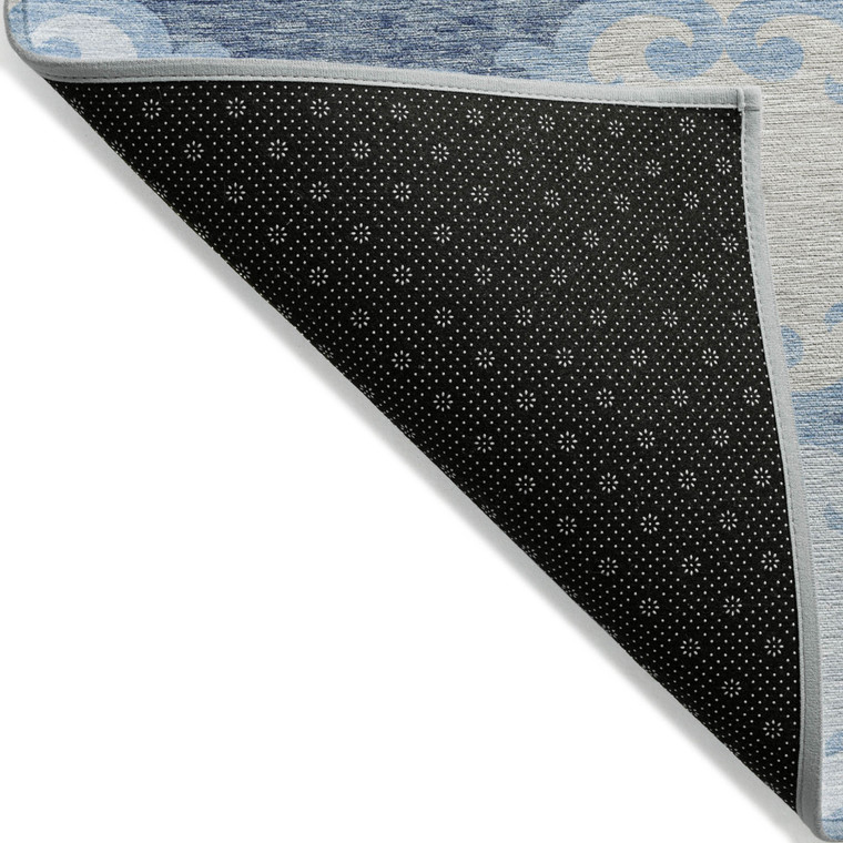 5' X 8' Sky Blue Gray And Ivory Trellis Washable Indoor Outdoor Area Rug