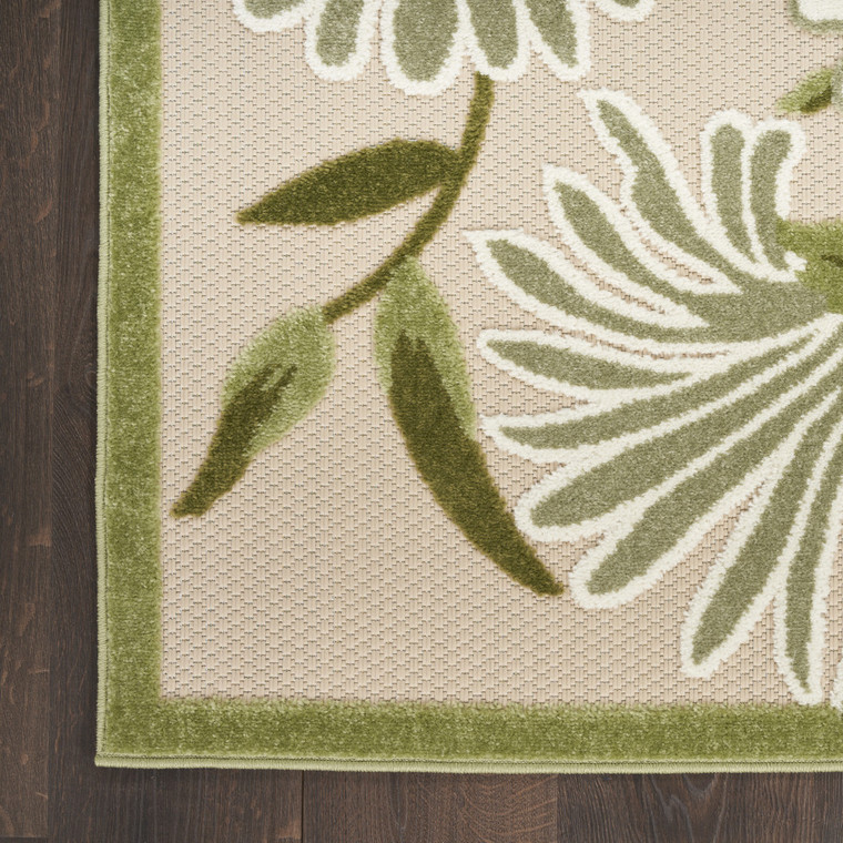 8' X 11' Ivory And Green Floral Indoor Outdoor Area Rug