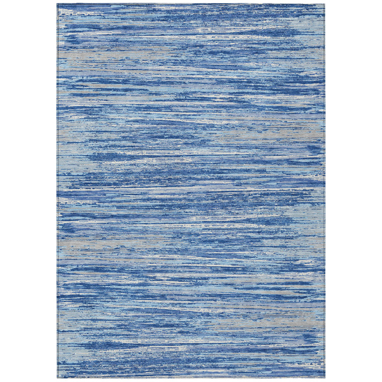 5' X 8' Blue Gray And Ivory Striped Washable Indoor Outdoor Area Rug