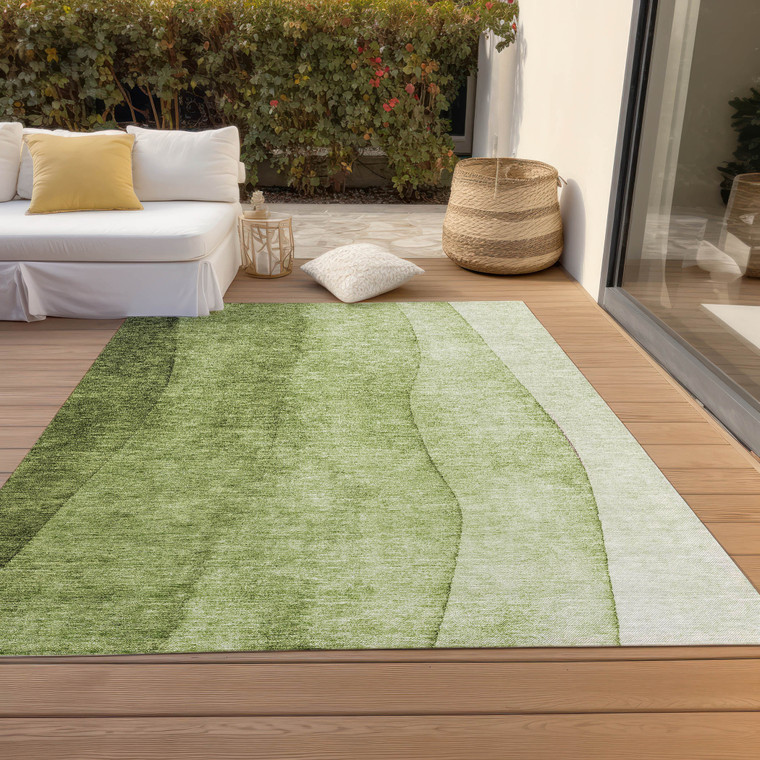 5' X 8' Olive Green And Artichoke Green Ombre Washable Indoor Outdoor Area Rug