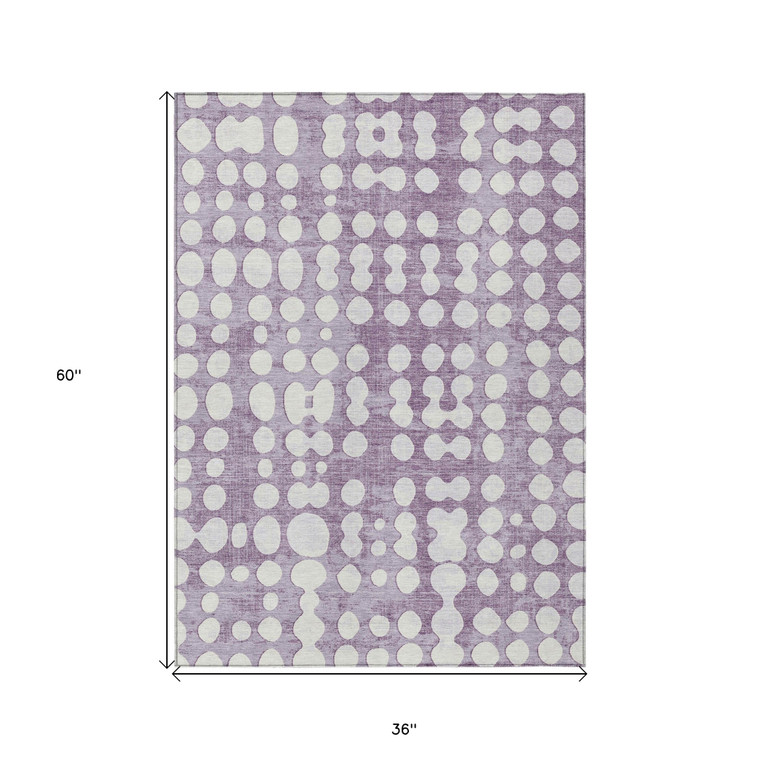 3' X 5' Purple And Ivory Abstract Washable Indoor Outdoor Area Rug