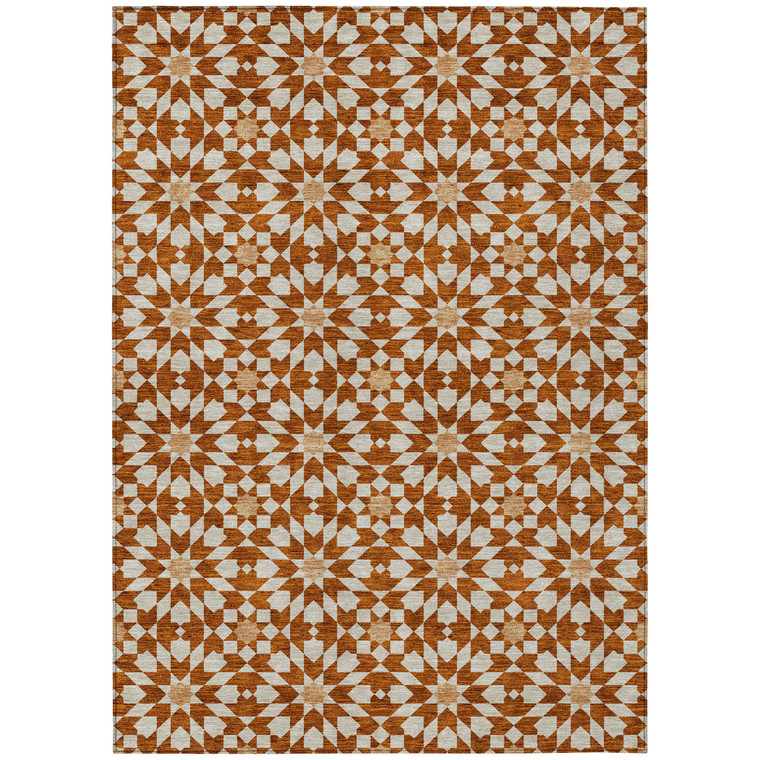 5' X 8' Orange Beige And Copper Floral Medallion Washable Indoor Outdoor Area Rug