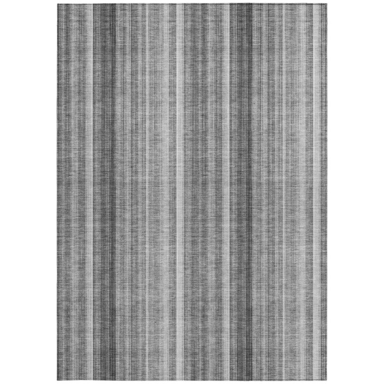 5' X 8' Gray Striped Washable Non Skid Indoor Outdoor Area Rug Transitional Style - Gray Color