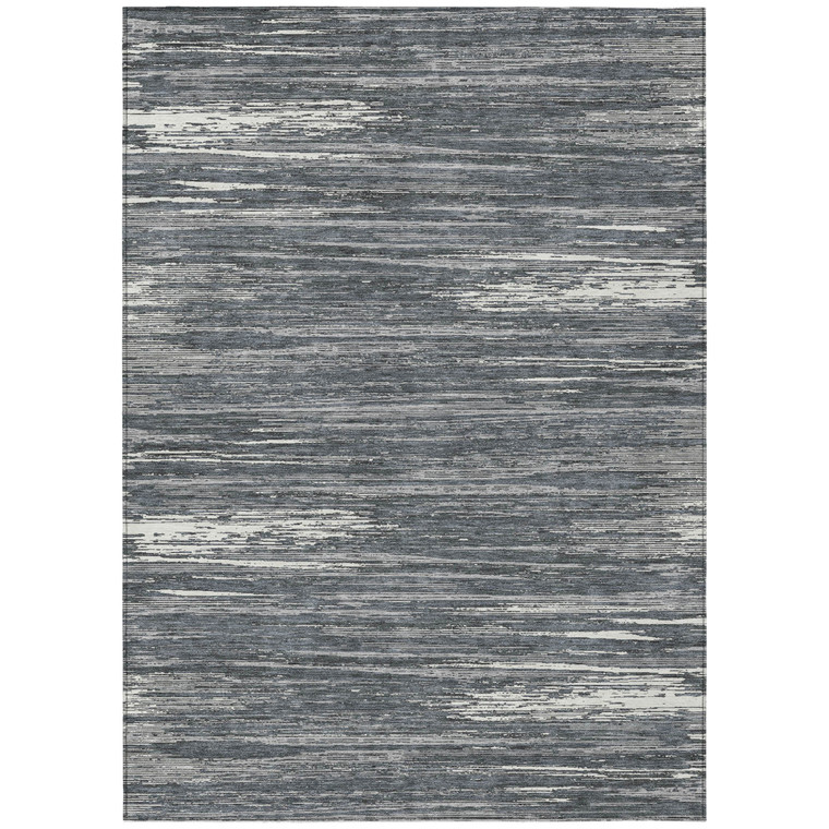 5' X 8' Gray And Ivory Striped Washable Indoor Outdoor Area Rug Transitional Style - Gray, Ivory Color