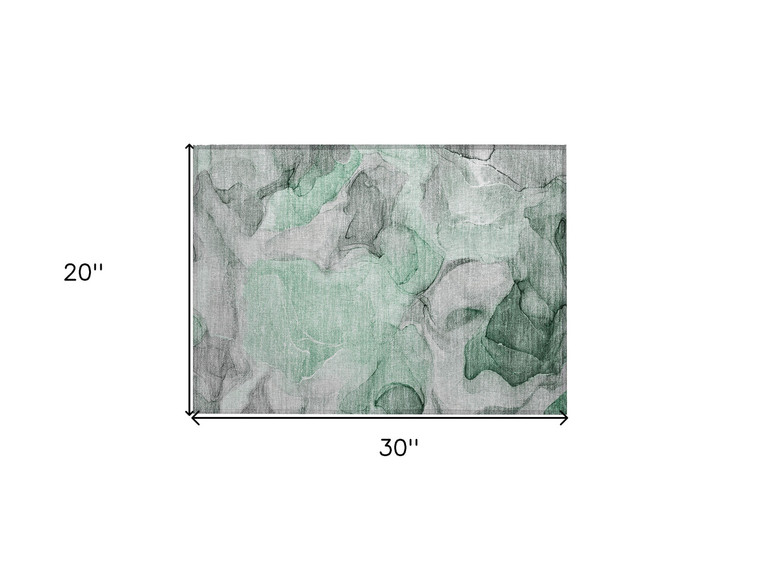 2' X 3' Green Abstract Washable Non Skid Indoor Outdoor Area Rug Transitional Style - Green Color
