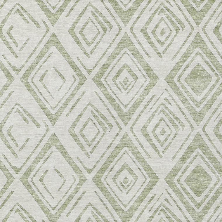 5' X 8' Artichoke Green And Ivory Geometric Washable Indoor Outdoor Area Rug Transitional Style - Artichoke Green, Ivory Color
