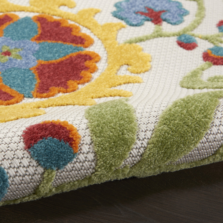 4' Green Orange Red And Blue Round Floral Indoor Outdoor Area Rug - 880016591163