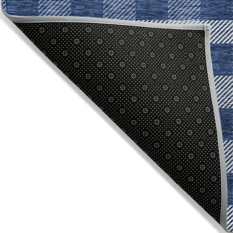 5' X 8' Navy Blue And Ivory Plaid Washable Indoor Outdoor Area Rug