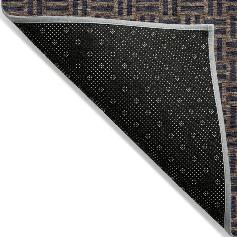 5' X 8' Chocolate And Black Geometric Washable Indoor Outdoor Area Rug