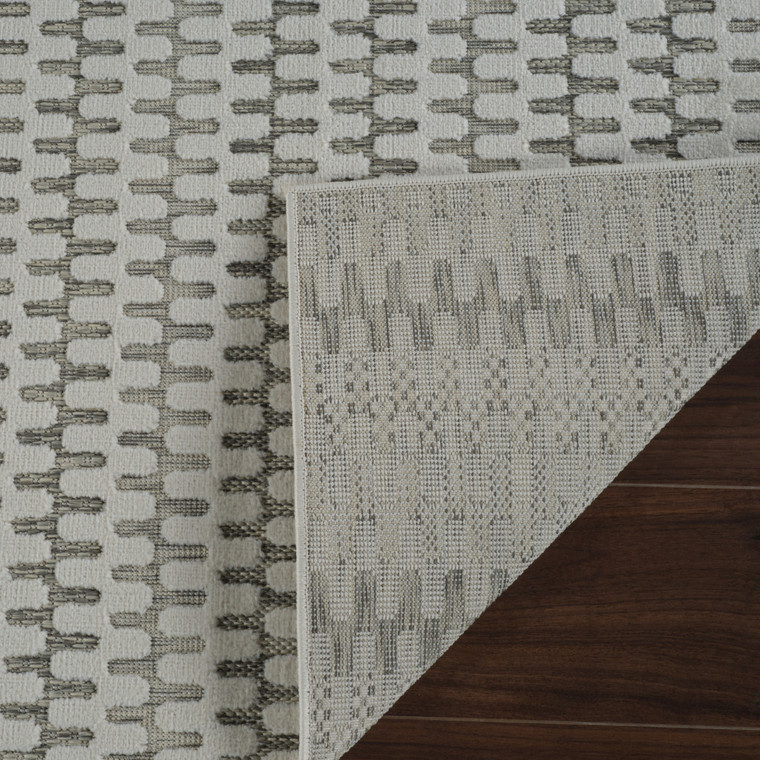 8' Cream and Beige Geometric Distressed Indoor Outdoor Runner Rug