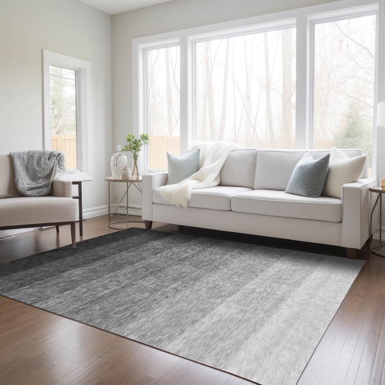 5' X 8' Black And Ivory Ombre Washable Indoor Outdoor Area Rug