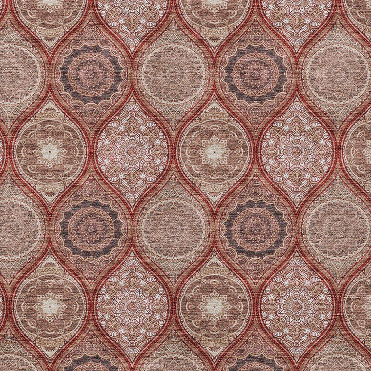 3' X 5' Orange Beige And Gray Floral Medallion Washable Indoor Outdoor Area Rug