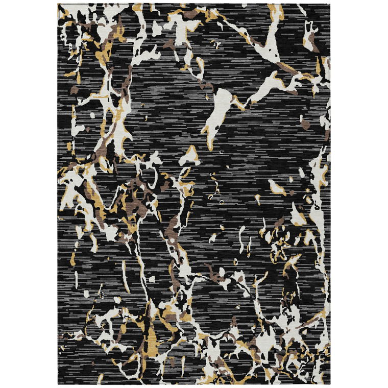 3' X 5' Black Ivory And Brown Striped Washable Indoor Outdoor Area Rug - Black, Ivory, Brown