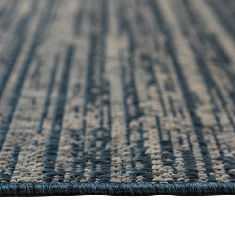9' X 12' Gray and Blue Striped Stain Resistant Indoor Outdoor Area Rug