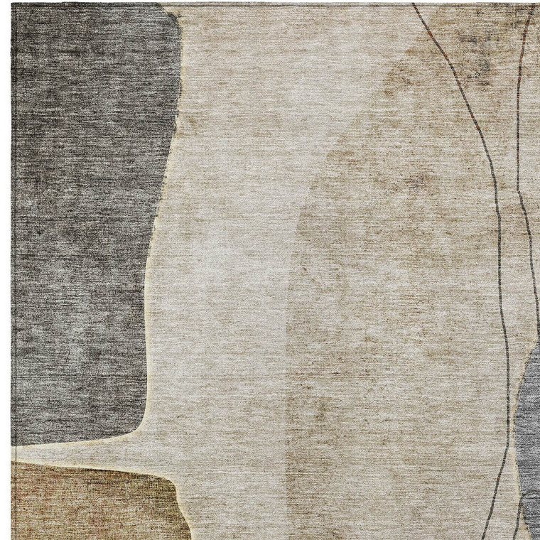 5' X 8' Taupe Beige And Gray Abstract Washable Indoor Outdoor Area Rug - 608219249786