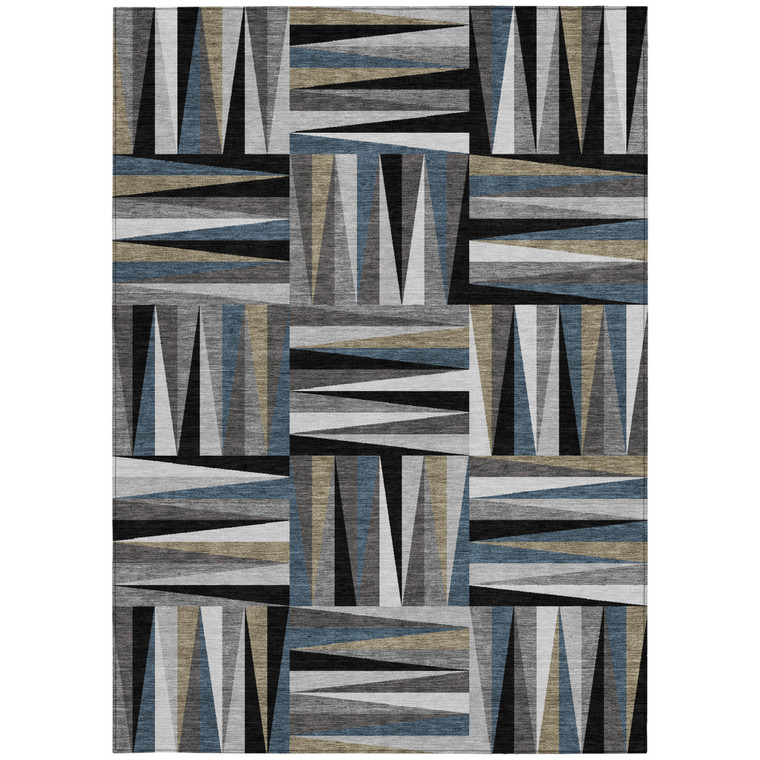 5' X 8' Black Gray And Ivory Geometric Washable Indoor Outdoor Area Rug Transitional Style - Black, Gray, Ivory Color