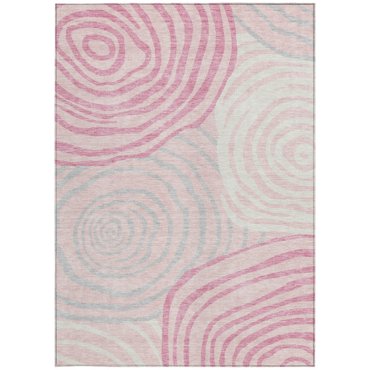 3' X 5' Pink Ivory And Gray Abstract Washable Indoor Outdoor Area Rug