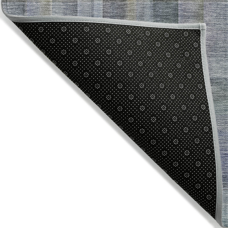 5' X 8' Blue Gray and Green Plaid Washable Non Skid Indoor Outdoor Area Rug