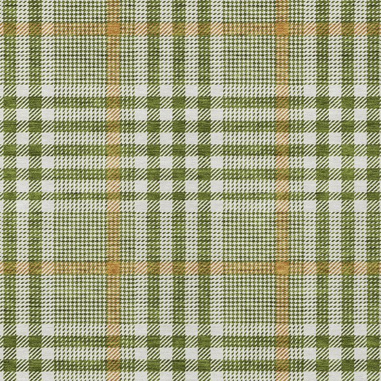 5' X 8' Olive Green Brown And Ivory Plaid Washable Indoor Outdoor Area Rug