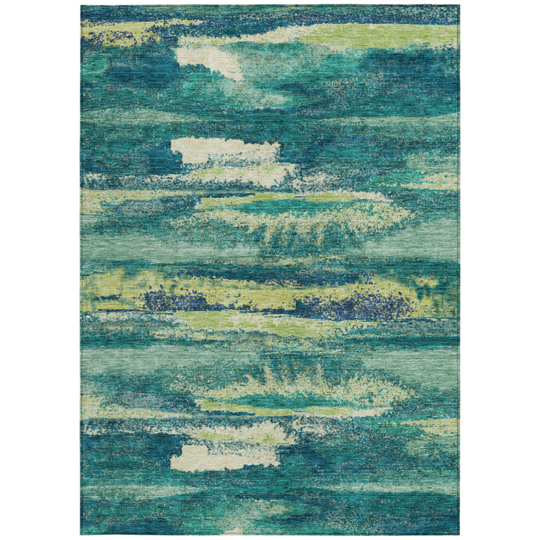 3' X 5' Emerald And Lime Green Abstract Washable Indoor Outdoor Area Rug