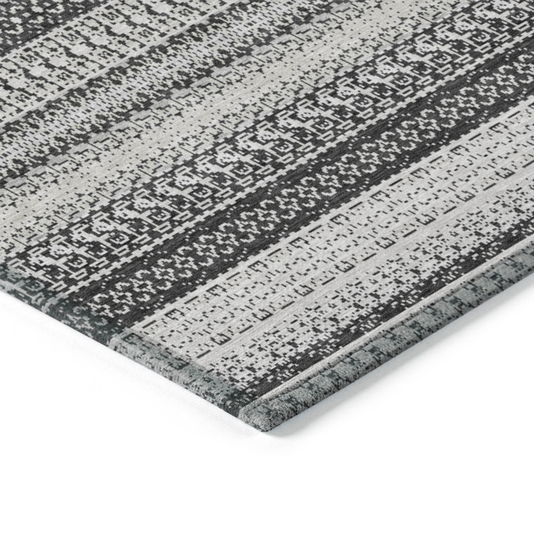 3' X 5' Black Striped Washable Indoor Outdoor Area Rug