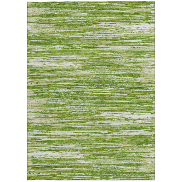 5' X 8' Green And Ivory Striped Washable Indoor Outdoor Area Rug Transitional Style - Green, Ivory Color