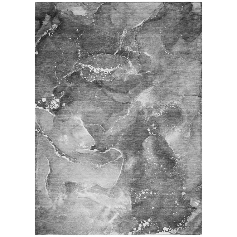5' X 8' Gray Abstract Washable Non Skid Indoor Outdoor Area Rug Transitional Style - Gray Color