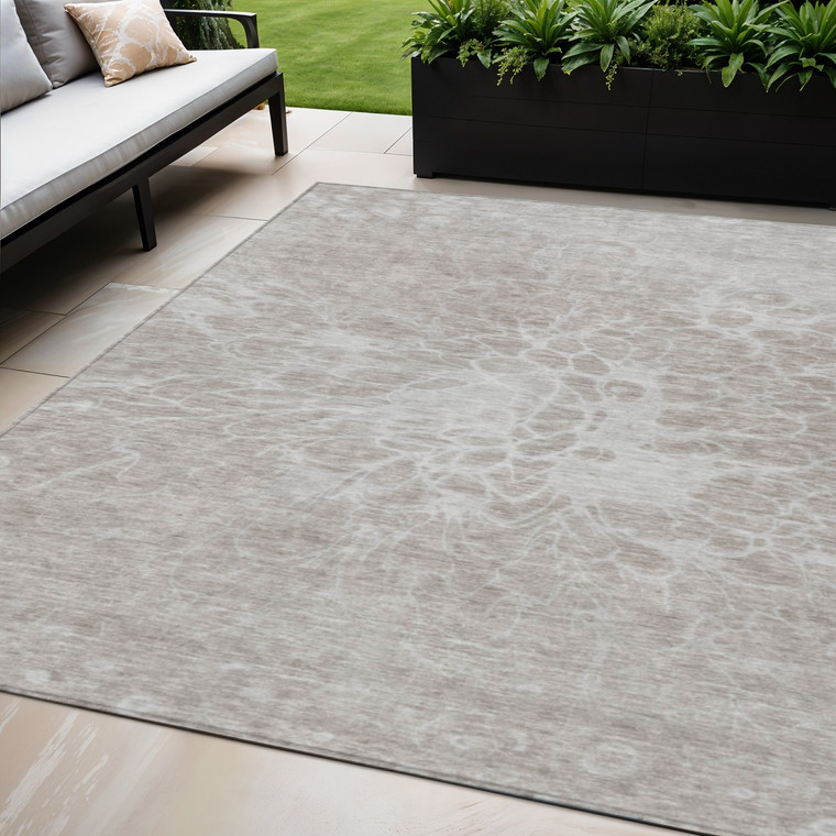 5' X 8' Taupe Beige And Ivory Abstract Washable Indoor Outdoor Area Rug Transitional Style - Taupe, Beige, Ivory Color