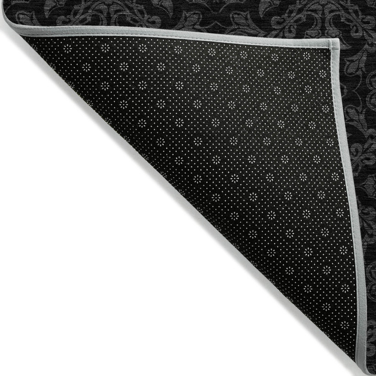 5' X 8' Gray And Charcoal Medallion Washable Indoor Outdoor Area Rug