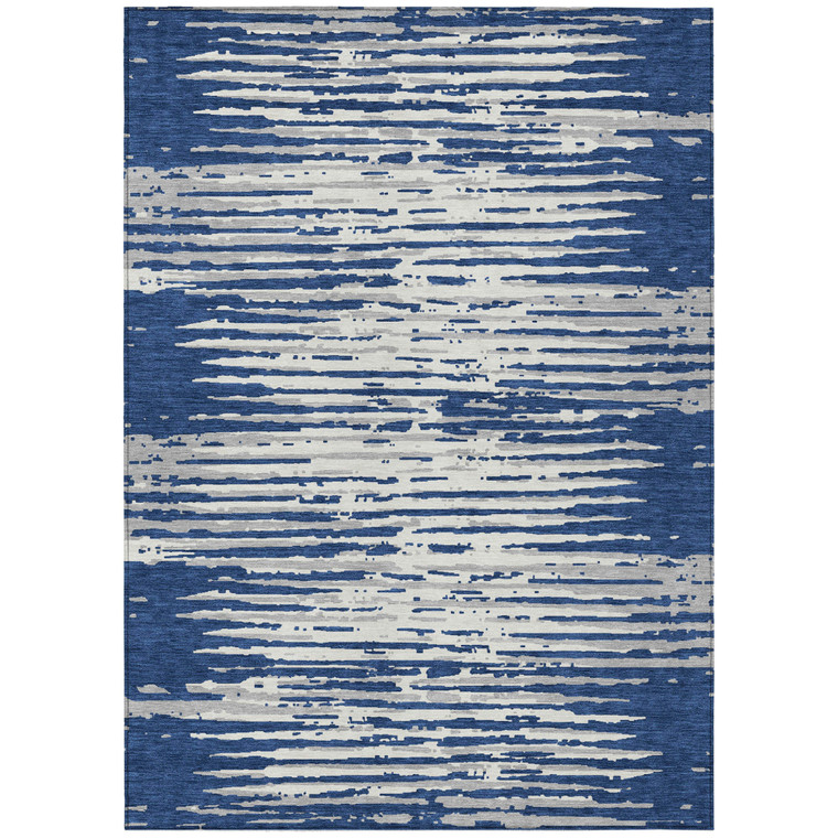 5' X 8' Navy Blue And Ivory Striped Washable Indoor Outdoor Area Rug Transitional Style - Navy Blue, Ivory Color