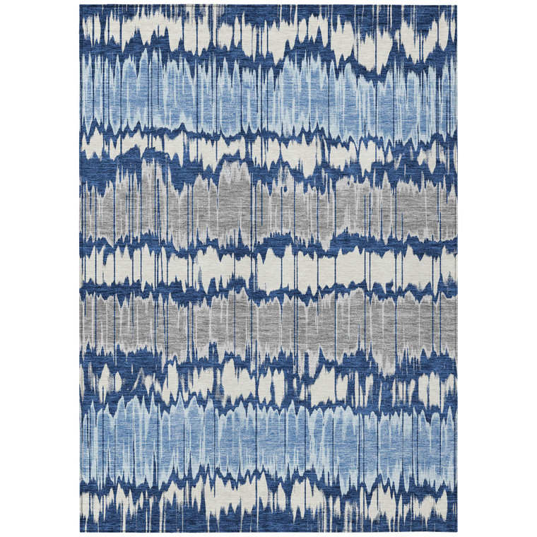 3' X 5' Navy Blue Ivory And Denim Blue Striped Washable Indoor Outdoor Area Rug