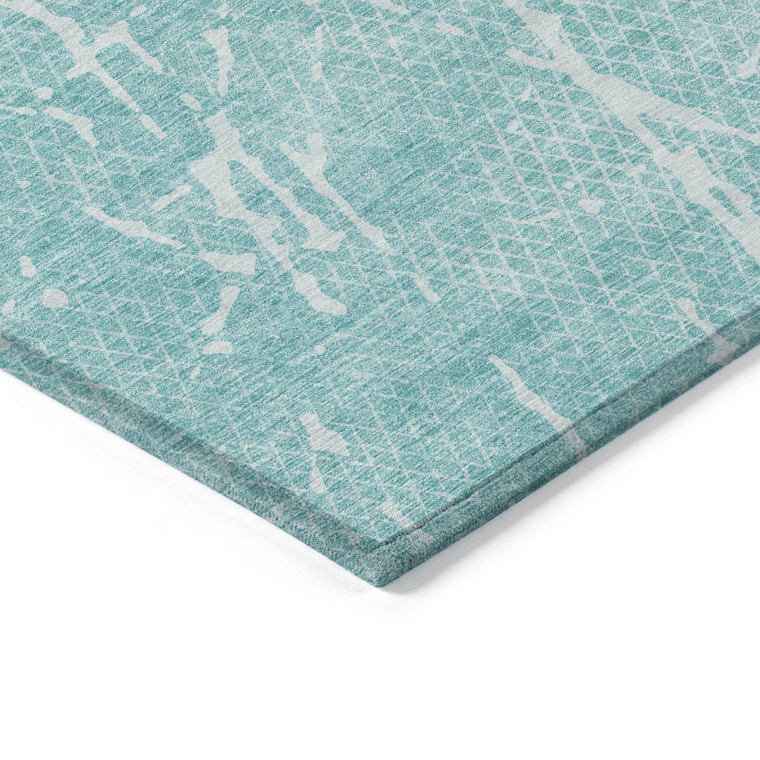 5' X 8' Teal Blue And Ivory Abstract Washable Indoor Outdoor Area Rug - 608219394974